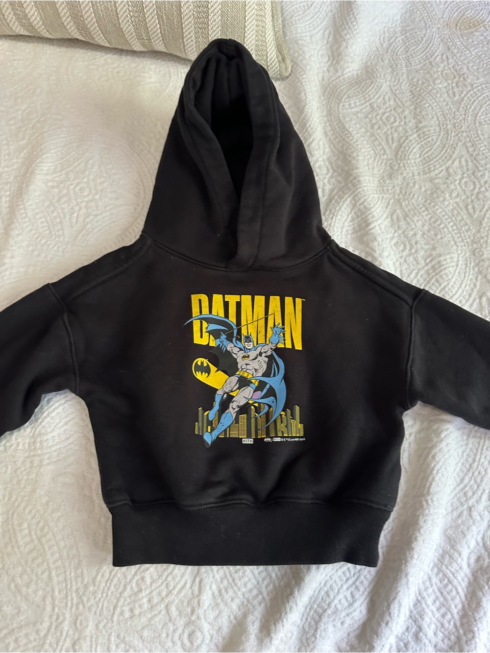 Kith Black Kids Batman Graphic Hoodie with Yellow & Blue Print